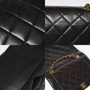 極美品 CHANEL シャネル ダイアナ 25 Sフラップ Sチェーンショルダーバッグ 2番台 ココマーク ラムスキン ブラック ゴールド金具 中古 4a008863