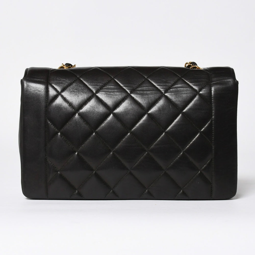 極美品 CHANEL シャネル ダイアナ 25 Sフラップ Sチェーンショルダーバッグ 2番台 ココマーク ラムスキン ブラック ゴールド金具 中古 4a008863