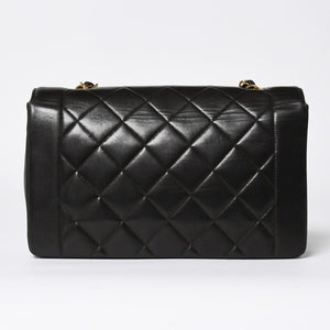 極美品 CHANEL シャネル ダイアナ 25 Sフラップ Sチェーンショルダーバッグ 2番台 ココマーク ラムスキン ブラック ゴールド金具 中古 4a008863