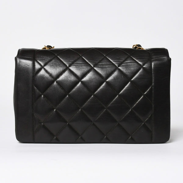 極美品 CHANEL シャネル ダイアナ 25 Sフラップ Sチェーンショルダーバッグ 2番台 ココマーク ラムスキン ブラック ゴールド金具 中古 4a008863