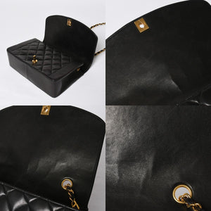 極美品 CHANEL シャネル ダイアナ 25 Sフラップ Sチェーンショルダーバッグ 2番台 ココマーク ラムスキン ブラック ゴールド金具 中古 4a008863