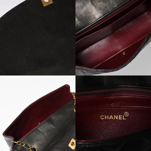 極美品 CHANEL シャネル ダイアナ 25 Sフラップ Sチェーンショルダーバッグ 2番台 ココマーク ラムスキン ブラック ゴールド金具 中古 4a008863