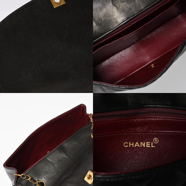 極美品 CHANEL シャネル ダイアナ 25 Sフラップ Sチェーンショルダーバッグ 2番台 ココマーク ラムスキン ブラック ゴールド金具 中古 4a008863