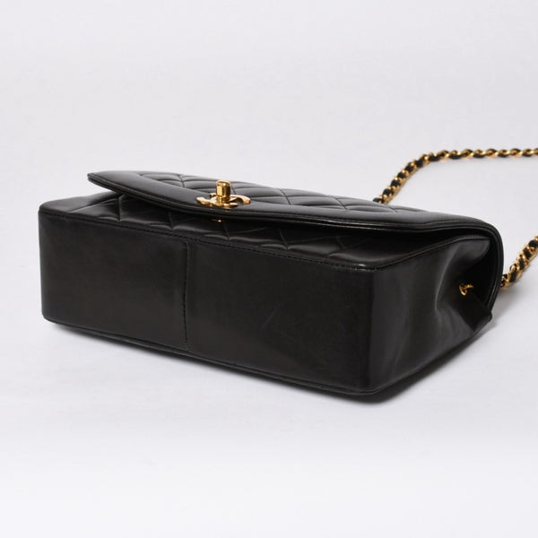 極美品 CHANEL シャネル ダイアナ 25 Sフラップ Sチェーンショルダーバッグ 2番台 ココマーク ラムスキン ブラック ゴールド金具 中古 4a008863