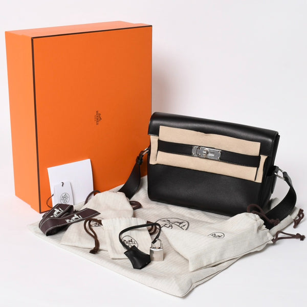 新品未使用 HERMES エルメス ショルダーバッグ ケリーメッセンジャーバッグ エバーグレイン ブラック シルバー金具 G刻印 中古 4a008873
