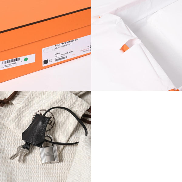 新品未使用 HERMES エルメス ショルダーバッグ ケリーメッセンジャーバッグ エバーグレイン ブラック シルバー金具 G刻印 中古 4a008873