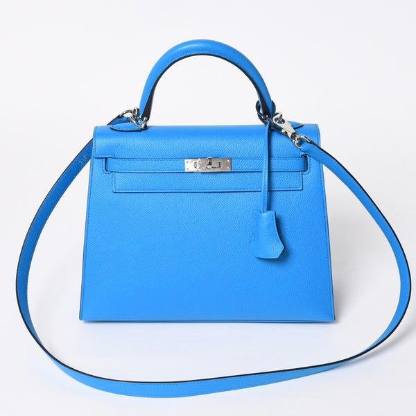 新品同様 HERMES エルメス KELLY ケリー25 2WAYハンドバッグ 外縫い エプソン ブルーフリーダ Z刻印 中古 4a008877