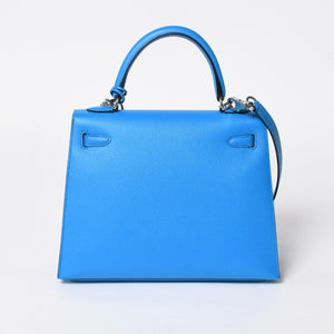 新品同様 HERMES エルメス KELLY ケリー25 2WAYハンドバッグ 外縫い エプソン ブルーフリーダ Z刻印 中古 4a008877