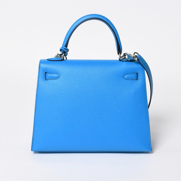 新品同様 HERMES エルメス KELLY ケリー25 2WAYハンドバッグ 外縫い エプソン ブルーフリーダ Z刻印 中古 4a008877