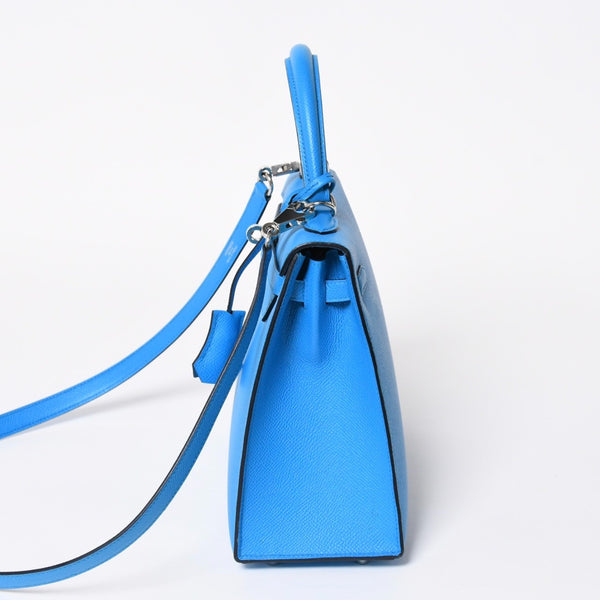 新品同様 HERMES エルメス KELLY ケリー25 2WAYハンドバッグ 外縫い エプソン ブルーフリーダ Z刻印 中古 4a008877
