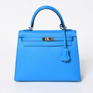 新品同様 HERMES エルメス KELLY ケリー25 2WAYハンドバッグ 外縫い エプソン ブルーフリーダ Z刻印 中古 4a008877
