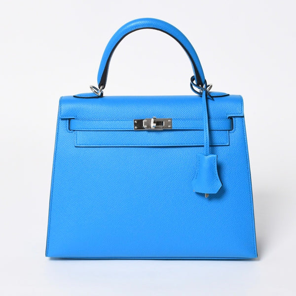 新品同様 HERMES エルメス KELLY ケリー25 2WAYハンドバッグ 外縫い エプソン ブルーフリーダ Z刻印 中古 4a008877