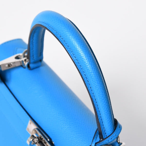 新品同様 HERMES エルメス KELLY ケリー25 2WAYハンドバッグ 外縫い エプソン ブルーフリーダ Z刻印 中古 4a008877