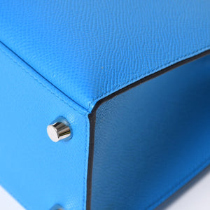新品同様 HERMES エルメス KELLY ケリー25 2WAYハンドバッグ 外縫い エプソン ブルーフリーダ Z刻印 中古 4a008877