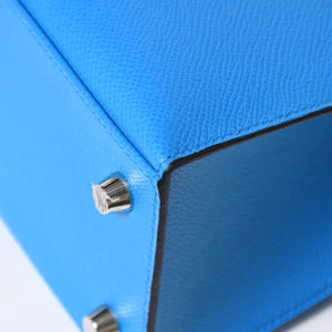 新品同様 HERMES エルメス KELLY ケリー25 2WAYハンドバッグ 外縫い エプソン ブルーフリーダ Z刻印 中古 4a008877
