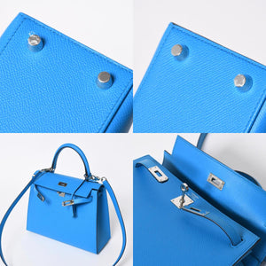 新品同様 HERMES エルメス KELLY ケリー25 2WAYハンドバッグ 外縫い エプソン ブルーフリーダ Z刻印 中古 4a008877