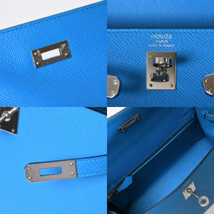 新品同様 HERMES エルメス KELLY ケリー25 2WAYハンドバッグ 外縫い エプソン ブルーフリーダ Z刻印 中古 4a008877