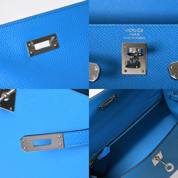 新品同様 HERMES エルメス KELLY ケリー25 2WAYハンドバッグ 外縫い エプソン ブルーフリーダ Z刻印 中古 4a008877