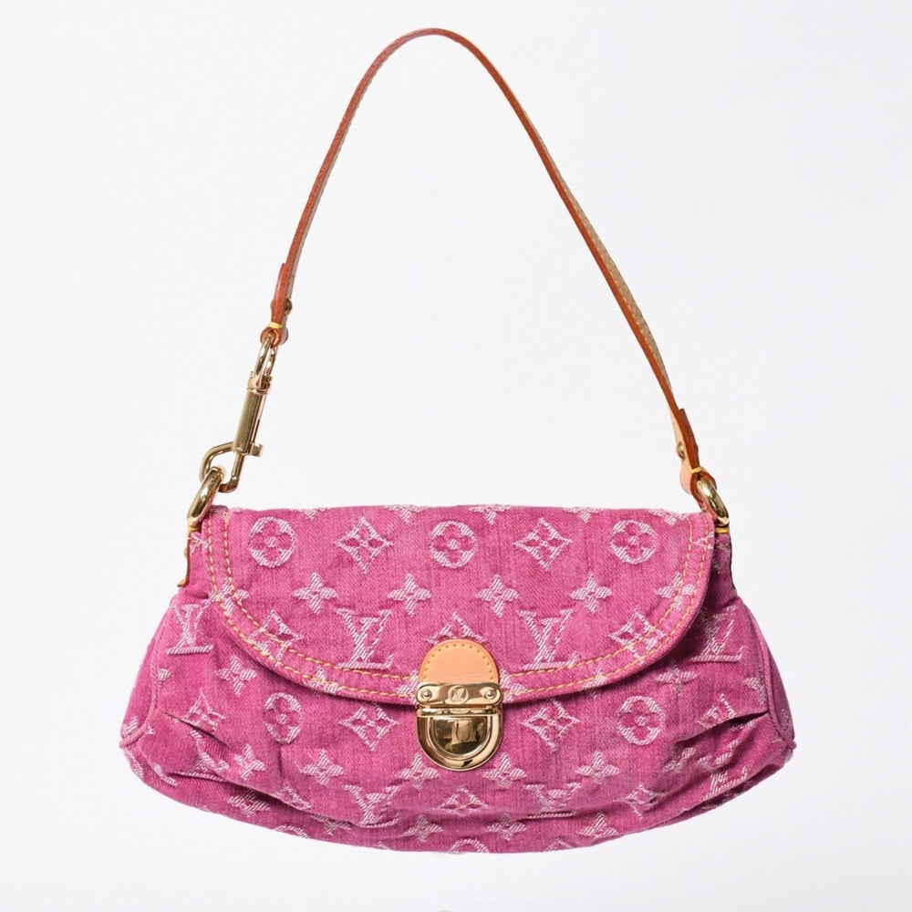 新品同様 LOUIS VUITTON ルイヴィトン ミニプリーティ ワンショルダーバッグ M95216 モノグラム デニム ピンク 中古 4a008335