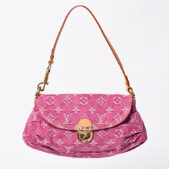 新品同様 LOUIS VUITTON ルイヴィトン ミニプリーティ ワンショルダーバッグ M95216 モノグラム デニム ピンク 中古 4a008335