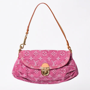 新品同様 LOUIS VUITTON ルイヴィトン ミニプリーティ ワンショルダーバッグ M95216 モノグラム デニム ピンク 中古 4a008335