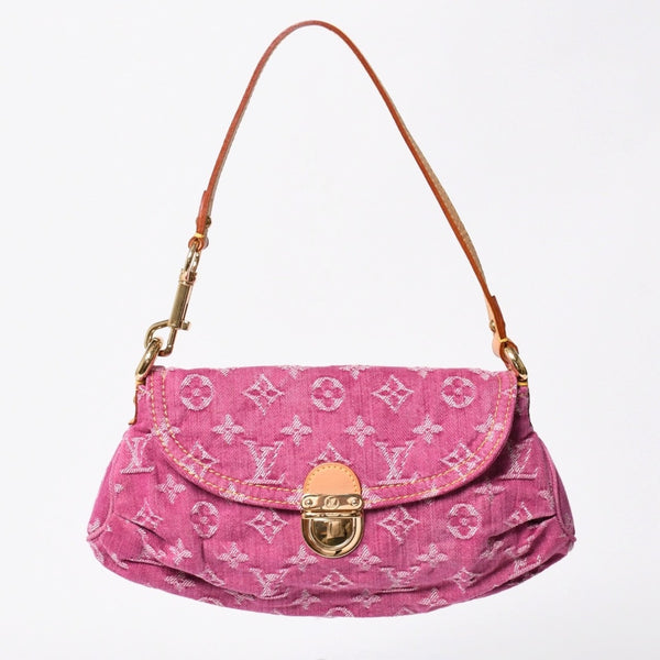 新品同様 LOUIS VUITTON ルイヴィトン ミニプリーティ ワンショルダーバッグ M95216 モノグラム デニム ピンク 中古 4a008335