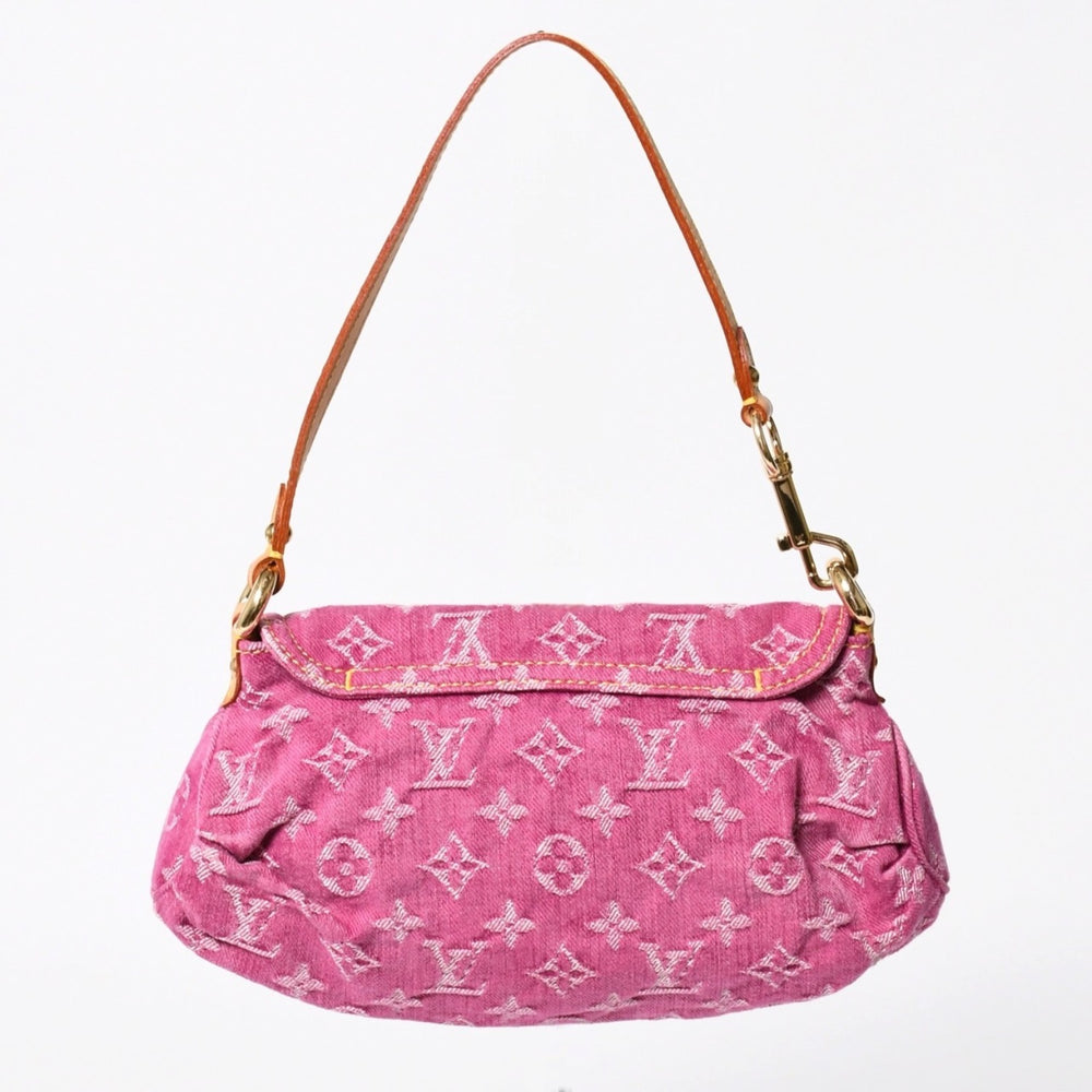 新品同様 LOUIS VUITTON ルイヴィトン ミニプリーティ ワンショルダーバッグ M95216 モノグラム デニム ピンク 中古 4a008335