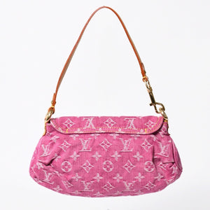新品同様 LOUIS VUITTON ルイヴィトン ミニプリーティ ワンショルダーバッグ M95216 モノグラム デニム ピンク 中古 4a008335