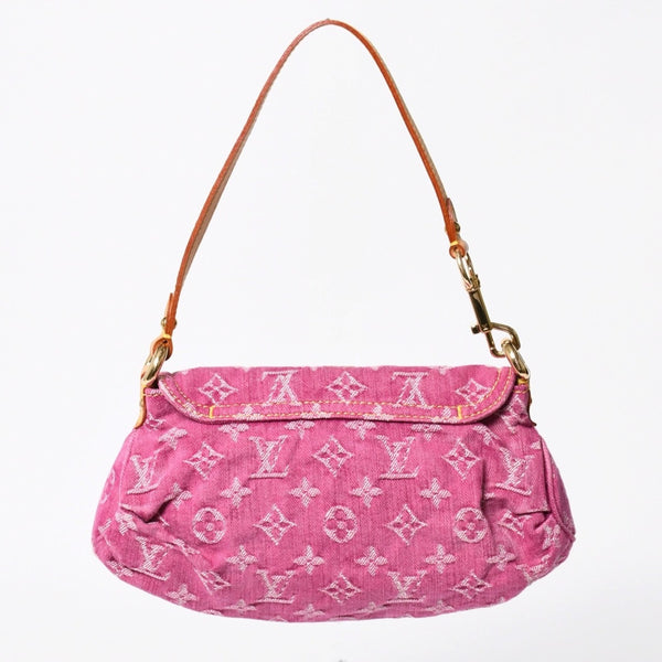 新品同様 LOUIS VUITTON ルイヴィトン ミニプリーティ ワンショルダーバッグ M95216 モノグラム デニム ピンク 中古 4a008335