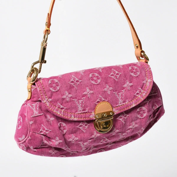新品同様 LOUIS VUITTON ルイヴィトン ミニプリーティ ワンショルダーバッグ M95216 モノグラム デニム ピンク 中古 4a008335
