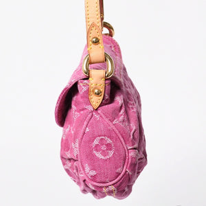 新品同様 LOUIS VUITTON ルイヴィトン ミニプリーティ ワンショルダーバッグ M95216 モノグラム デニム ピンク 中古 4a008335