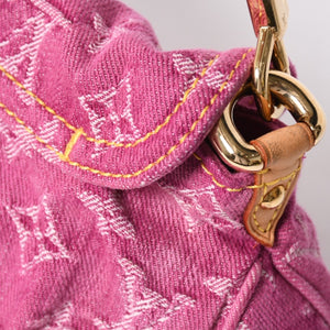 新品同様 LOUIS VUITTON ルイヴィトン ミニプリーティ ワンショルダーバッグ M95216 モノグラム デニム ピンク 中古 4a008335