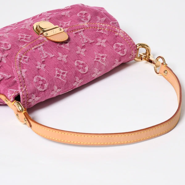 新品同様 LOUIS VUITTON ルイヴィトン ミニプリーティ ワンショルダーバッグ M95216 モノグラム デニム ピンク 中古 4a008335
