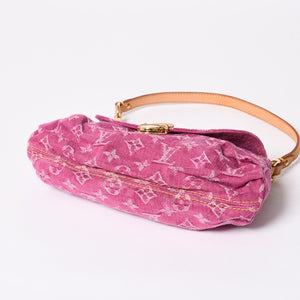 新品同様 LOUIS VUITTON ルイヴィトン ミニプリーティ ワンショルダーバッグ M95216 モノグラム デニム ピンク 中古 4a008335