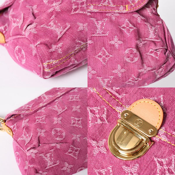 新品同様 LOUIS VUITTON ルイヴィトン ミニプリーティ ワンショルダーバッグ M95216 モノグラム デニム ピンク 中古 4a008335