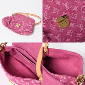 新品同様 LOUIS VUITTON ルイヴィトン ミニプリーティ ワンショルダーバッグ M95216 モノグラム デニム ピンク 中古 4a008335