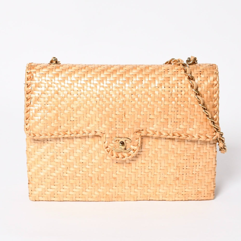 新品同様 CHANEL シャネル マトラッセ 30cm Sフラップ Wチェーンショルダーバッグ ピクニック リネン 6番台 籠 カゴ 中古 4a008878