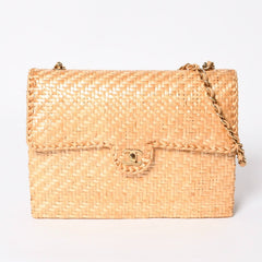 新品同様 CHANEL シャネル マトラッセ 30cm Sフラップ Wチェーンショルダーバッグ ピクニック リネン 6番台 籠 カゴ 中古 4a008878