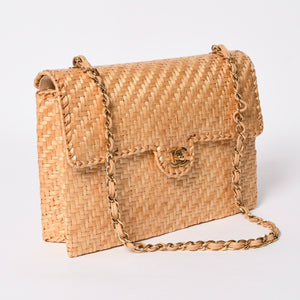 新品同様 CHANEL シャネル マトラッセ 30cm Sフラップ Wチェーンショルダーバッグ ピクニック リネン 6番台 籠 カゴ 中古 4a008878