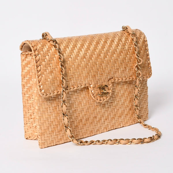 新品同様 CHANEL シャネル マトラッセ 30cm Sフラップ Wチェーンショルダーバッグ ピクニック リネン 6番台 籠 カゴ 中古 4a008878