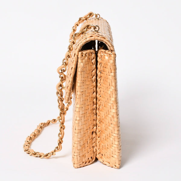 新品同様 CHANEL シャネル マトラッセ 30cm Sフラップ Wチェーンショルダーバッグ ピクニック リネン 6番台 籠 カゴ 中古 4a008878