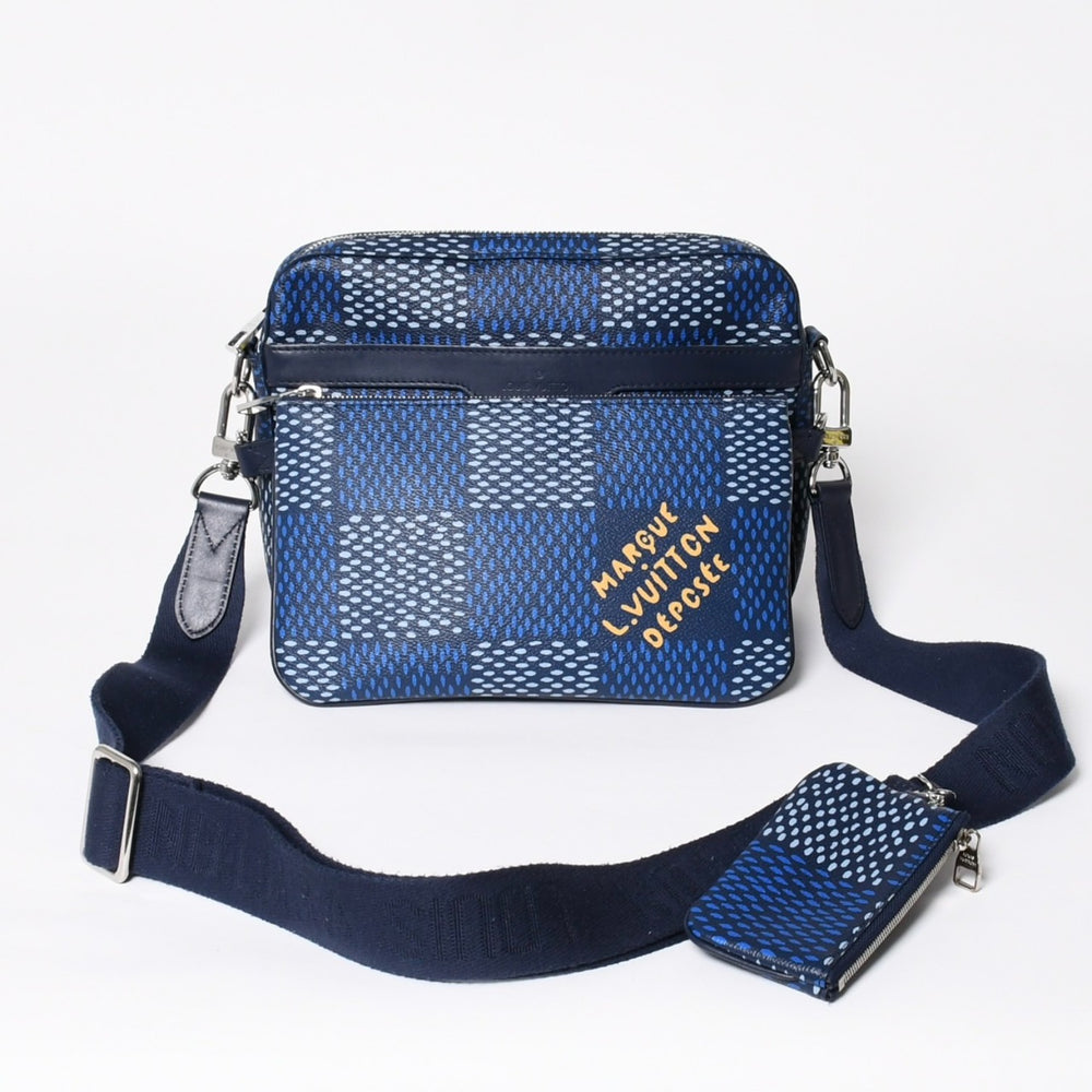 極美品 LOUIS VUITTON ルイヴィトン ショルダーバッグ トリオメッセンジャー N40694 ダミエヘリテージ ブルー シルバー金具 中古 4a008371