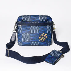 極美品 LOUIS VUITTON ルイヴィトン ショルダーバッグ トリオメッセンジャー N40694 ダミエヘリテージ ブルー シルバー金具 中古 4a008371