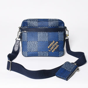 極美品 LOUIS VUITTON ルイヴィトン ショルダーバッグ トリオメッセンジャー N40694 ダミエヘリテージ ブルー シルバー金具 中古 4a008371