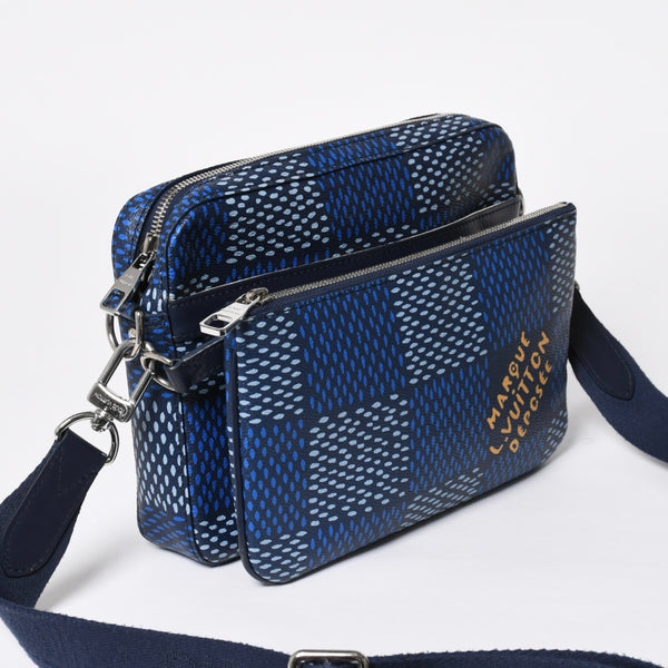 極美品 LOUIS VUITTON ルイヴィトン ショルダーバッグ トリオメッセンジャー N40694 ダミエヘリテージ ブルー シルバー金具 中古 4a008371