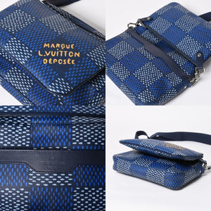 極美品 LOUIS VUITTON ルイヴィトン ショルダーバッグ トリオメッセンジャー N40694 ダミエヘリテージ ブルー シルバー金具 中古 4a008371