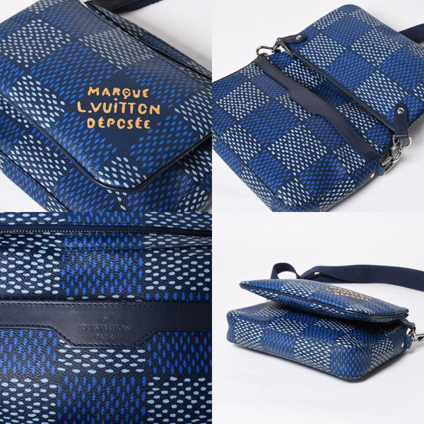 極美品 LOUIS VUITTON ルイヴィトン ショルダーバッグ トリオメッセンジャー N40694 ダミエヘリテージ ブルー シルバー金具 中古 4a008371