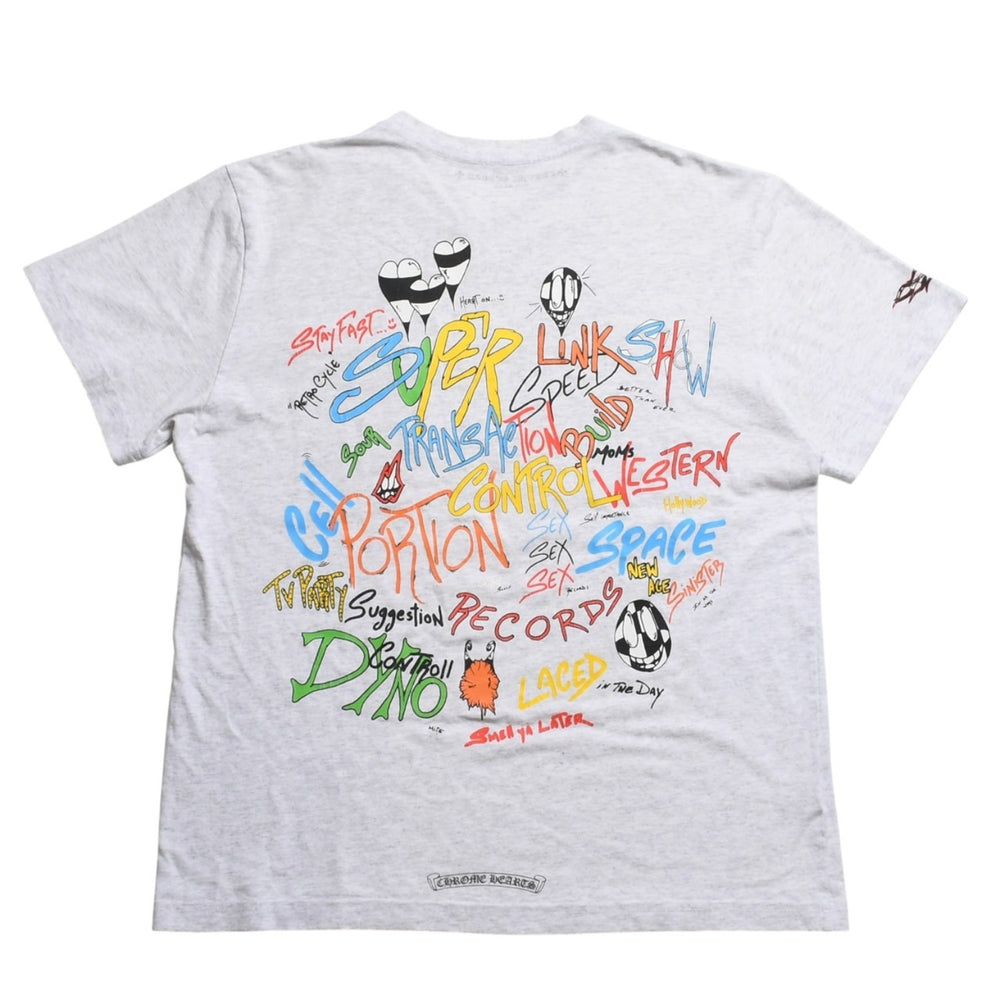 CHROME HEARTS クロムハーツ × MATTY BOY マッティボーイ 半袖Tシャツ サイズXL グレー マルチカラー プリント 美品 中古 4a008903