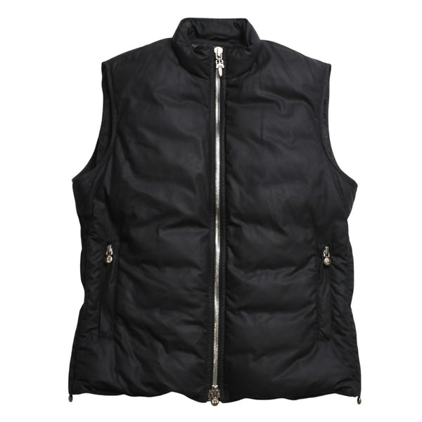 極美品 CHROME HEARTS クロムハーツ パーフェクト ダガージップナイロンダウンベスト ブラック シルバー金具 サイズM 中古 4a008909