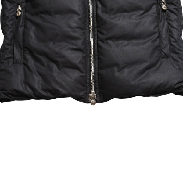 極美品 CHROME HEARTS クロムハーツ パーフェクト ダガージップナイロンダウンベスト ブラック シルバー金具 サイズM 中古 4a008909